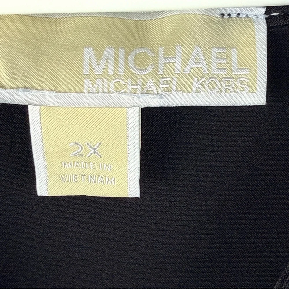 Michael Kors Black Zip Front Blouse Gold Hardware Roll Tab Sleeve 2X - Picture 5 of 12